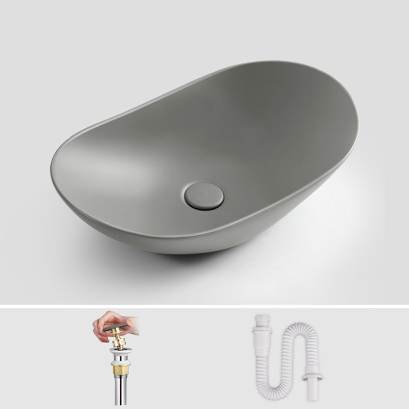 Modern Bathroom Sink Pop-Up Drain Porcelain Oval-Shape Vessel Bathroom Sink Grey Sink Clearhalo 'Bathroom Remodel & Bathroom Fixtures' 'Bathroom Sinks & Faucet Components' 'Bathroom Sinks' 'bathroom_sink' 'Home Improvement' 'home_improvement' 'home_improvement_bathroom_sink' 6311856