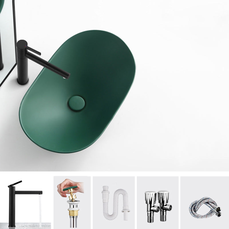 Modern Bathroom Sink Pop-Up Drain Porcelain Oval-Shape Vessel Bathroom Sink Green Sink with Faucet Clearhalo 'Bathroom Remodel & Bathroom Fixtures' 'Bathroom Sinks & Faucet Components' 'Bathroom Sinks' 'bathroom_sink' 'Home Improvement' 'home_improvement' 'home_improvement_bathroom_sink' 6311858