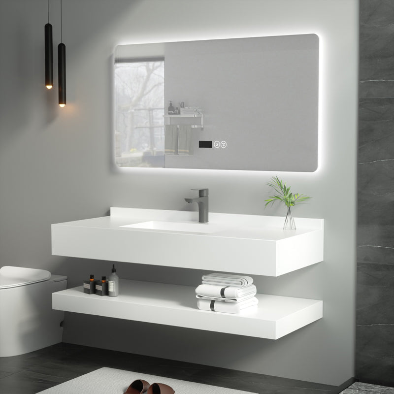 Contemporary Vanity Sink White Bathroom Vanity Cabinet with Mirror Clearhalo 'Bathroom Remodel & Bathroom Fixtures' 'Bathroom Vanities' 'bathroom_vanities' 'Home Improvement' 'home_improvement' 'home_improvement_bathroom_vanities' 6311906