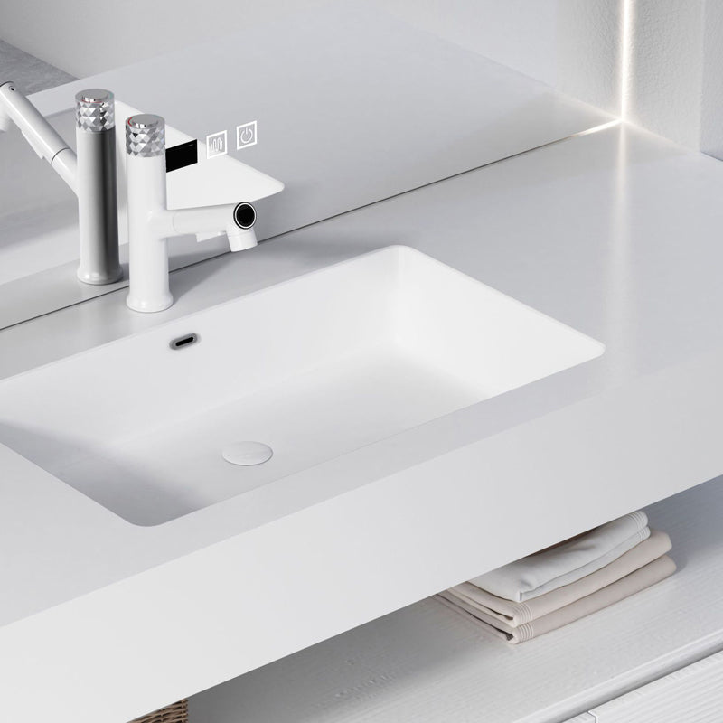 Contemporary Vanity Sink White Bathroom Vanity Cabinet with Mirror Clearhalo 'Bathroom Remodel & Bathroom Fixtures' 'Bathroom Vanities' 'bathroom_vanities' 'Home Improvement' 'home_improvement' 'home_improvement_bathroom_vanities' 6311908