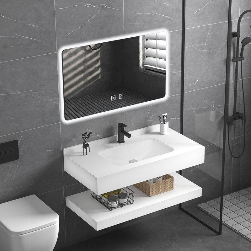 Contemporary Vanity Sink White Bathroom Vanity Cabinet with Mirror Clearhalo 'Bathroom Remodel & Bathroom Fixtures' 'Bathroom Vanities' 'bathroom_vanities' 'Home Improvement' 'home_improvement' 'home_improvement_bathroom_vanities' 6311910