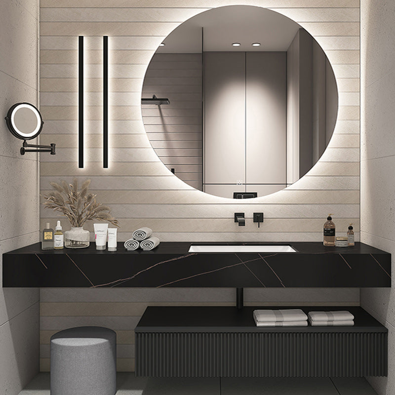 Modern Bathroom Vanity Stone with Faucet and Mirror Wall-Mounted Space Saver Vanity Vanity & Faucet & Mirrors Black Clearhalo 'Bathroom Remodel & Bathroom Fixtures' 'Bathroom Vanities' 'bathroom_vanities' 'Home Improvement' 'home_improvement' 'home_improvement_bathroom_vanities' 6311953