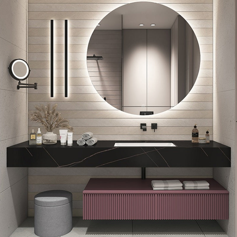 Modern Bathroom Vanity Stone with Faucet and Mirror Wall-Mounted Space Saver Vanity Vanity & Faucet & Mirrors Pink Clearhalo 'Bathroom Remodel & Bathroom Fixtures' 'Bathroom Vanities' 'bathroom_vanities' 'Home Improvement' 'home_improvement' 'home_improvement_bathroom_vanities' 6311956
