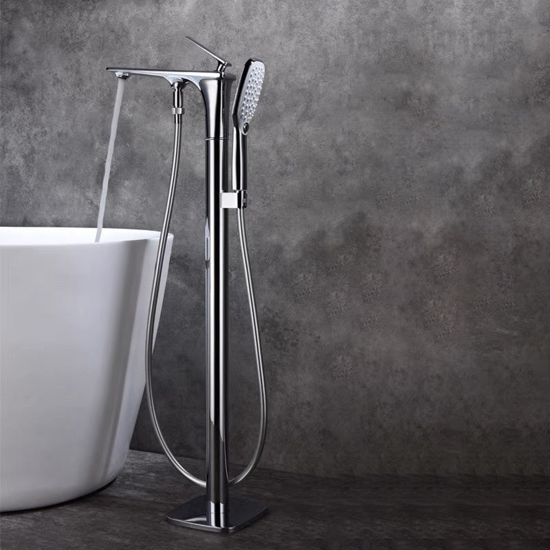 Modern Free Standing Tub Filler Faucet Copper Freestanding Tub Filler Trim Chrome Square Rectangle Clearhalo 'Bathroom Remodel & Bathroom Fixtures' 'Bathtub Faucets' 'bathtub_faucets' 'Home Improvement' 'home_improvement' 'home_improvement_bathtub_faucets' 6312027