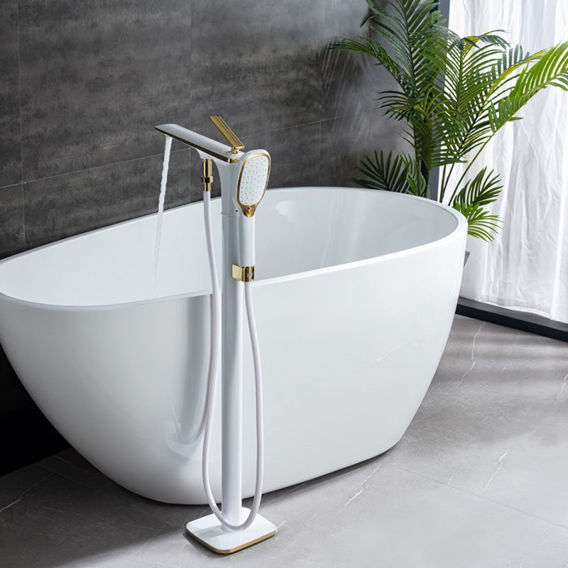 Modern Free Standing Tub Filler Faucet Copper Freestanding Tub Filler Trim White-Gold Square/ Rectangle Clearhalo 'Bathroom Remodel & Bathroom Fixtures' 'Bathtub Faucets' 'bathtub_faucets' 'Home Improvement' 'home_improvement' 'home_improvement_bathtub_faucets' 6312029