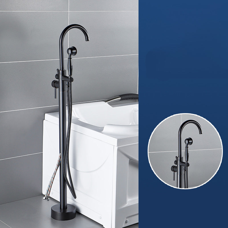 Modern Freestanding Tub Filler Trim Brass Floor Mounted Freestanding Bathtub Faucet Black Hand Shower Included Wall Clearhalo 'Bathroom Remodel & Bathroom Fixtures' 'Bathtub Faucets' 'bathtub_faucets' 'Home Improvement' 'home_improvement' 'home_improvement_bathtub_faucets' 6312054