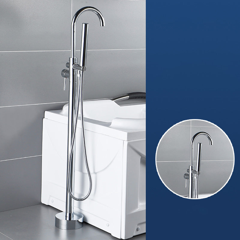 Modern Freestanding Tub Filler Trim Brass Floor Mounted Freestanding Bathtub Faucet Silver Hand Shower Included Ground Clearhalo 'Bathroom Remodel & Bathroom Fixtures' 'Bathtub Faucets' 'bathtub_faucets' 'Home Improvement' 'home_improvement' 'home_improvement_bathtub_faucets' 6312064