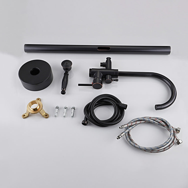 Modern Freestanding Tub Filler Trim Brass Floor Mounted Freestanding Bathtub Faucet Clearhalo 'Bathroom Remodel & Bathroom Fixtures' 'Bathtub Faucets' 'bathtub_faucets' 'Home Improvement' 'home_improvement' 'home_improvement_bathtub_faucets' 6312084