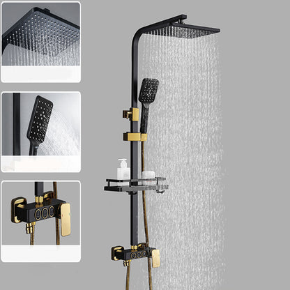 Modern Shower System Slide Bar Handheld Shower Head Wall Mounted Shower Set Black-Gold 3 Temperature Control Clearhalo 'Bathroom Remodel & Bathroom Fixtures' 'Home Improvement' 'home_improvement' 'home_improvement_shower_faucets' 'Shower Faucets & Systems' 'shower_faucets' 'Showers & Bathtubs Plumbing' 'Showers & Bathtubs' 6312090