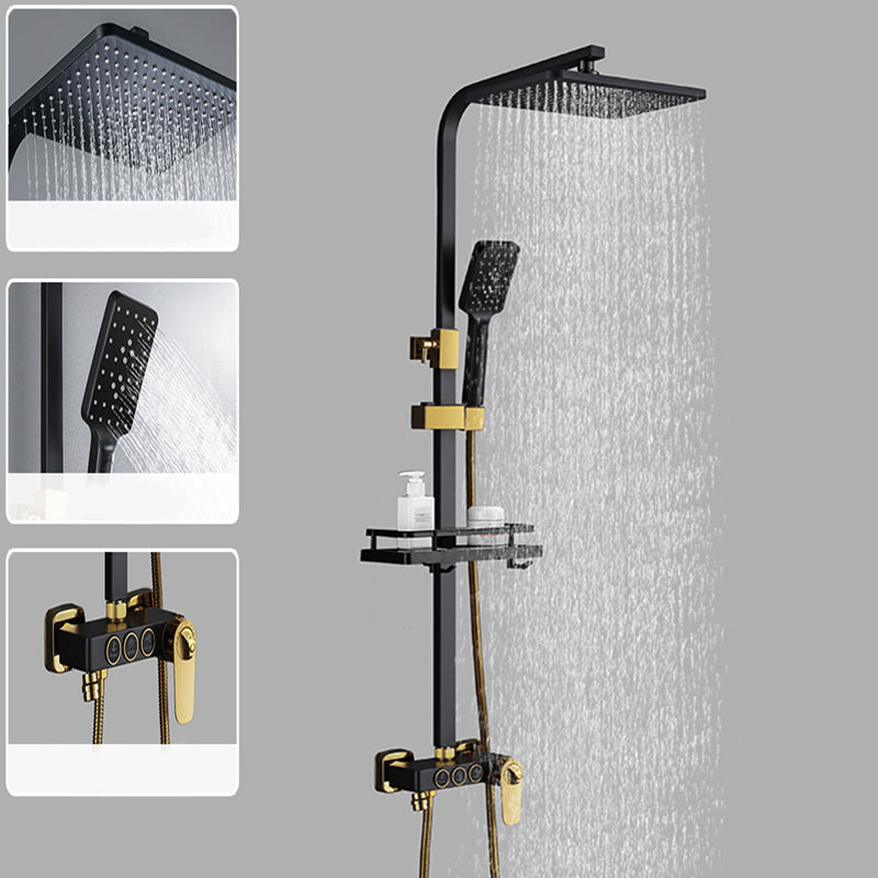 Modern Shower System Slide Bar Handheld Shower Head Wall Mounted Shower Set Black-Gold 3 Thermostatic Clearhalo 'Bathroom Remodel & Bathroom Fixtures' 'Home Improvement' 'home_improvement' 'home_improvement_shower_faucets' 'Shower Faucets & Systems' 'shower_faucets' 'Showers & Bathtubs Plumbing' 'Showers & Bathtubs' 6312091