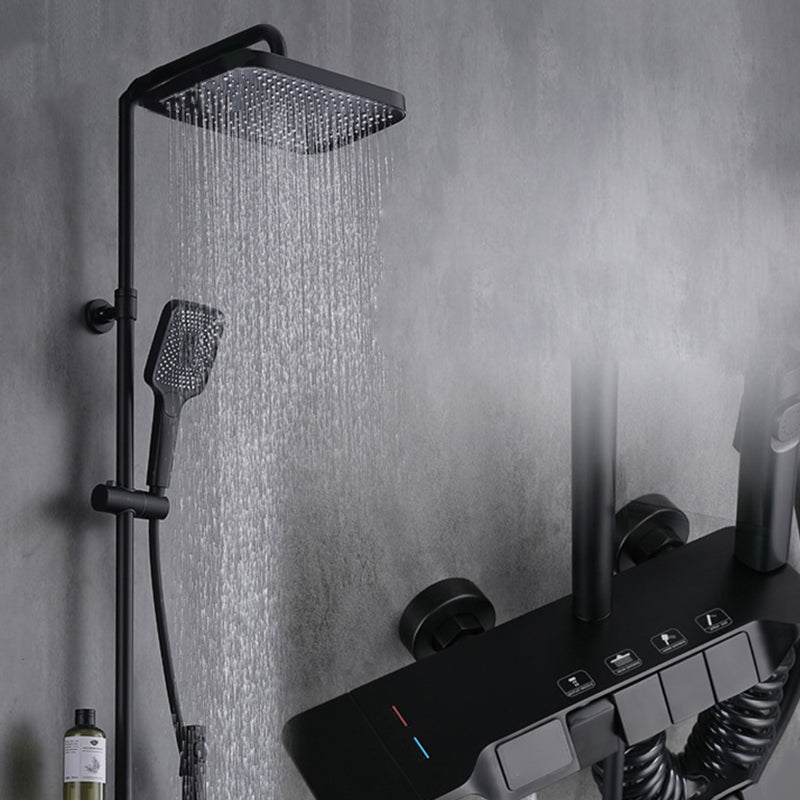 Wall Mounted Shower Metal Shower Faucet Arm Shower System with Slide Bar Black Thermostatic Digital Display Included Clearhalo 'Bathroom Remodel & Bathroom Fixtures' 'Home Improvement' 'home_improvement' 'home_improvement_shower_faucets' 'Shower Faucets & Systems' 'shower_faucets' 'Showers & Bathtubs Plumbing' 'Showers & Bathtubs' 6312155