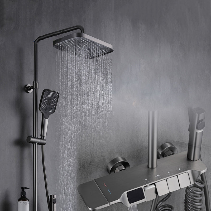 Wall Mounted Shower Metal Shower Faucet Arm Shower System with Slide Bar Gun Grey Thermostatic Digital Display Included Clearhalo 'Bathroom Remodel & Bathroom Fixtures' 'Home Improvement' 'home_improvement' 'home_improvement_shower_faucets' 'Shower Faucets & Systems' 'shower_faucets' 'Showers & Bathtubs Plumbing' 'Showers & Bathtubs' 6312166