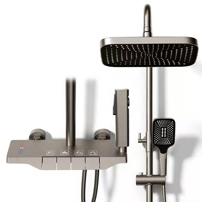 Wall Mounted Shower Metal Shower Faucet Arm Shower System with Slide Bar Gun Grey Thermostatic Digital Display Not Included Clearhalo 'Bathroom Remodel & Bathroom Fixtures' 'Home Improvement' 'home_improvement' 'home_improvement_shower_faucets' 'Shower Faucets & Systems' 'shower_faucets' 'Showers & Bathtubs Plumbing' 'Showers & Bathtubs' 6312169