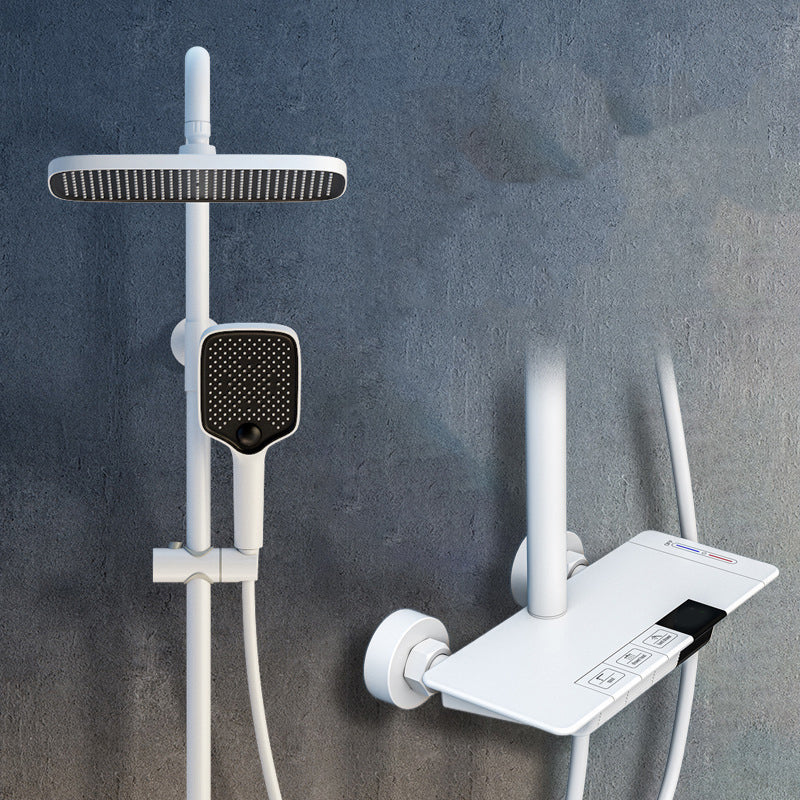 Wall Mounted Shower Arm Shower Faucet Adjustable Metal Shower System with Slide Bar White 3 Temperature Control Clearhalo 'Bathroom Remodel & Bathroom Fixtures' 'Home Improvement' 'home_improvement' 'home_improvement_shower_faucets' 'Shower Faucets & Systems' 'shower_faucets' 'Showers & Bathtubs Plumbing' 'Showers & Bathtubs' 6312193