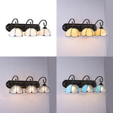 3 Head Flower Wall Mount Light Tiffany White/Clear/Beige Glass Sconce Light Fixture with Curved Arm Clearhalo 'Industrial' 'Middle century wall lights' 'Tiffany wall lights' 'Tiffany' 'Wall Lamps & Sconces' 'Wall Lights' Lighting' 63125