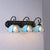 3 Head Flower Wall Mount Light Tiffany White/Clear/Beige Glass Sconce Light Fixture with Curved Arm Blue Clearhalo 'Industrial' 'Middle century wall lights' 'Tiffany wall lights' 'Tiffany' 'Wall Lamps & Sconces' 'Wall Lights' Lighting' 63127