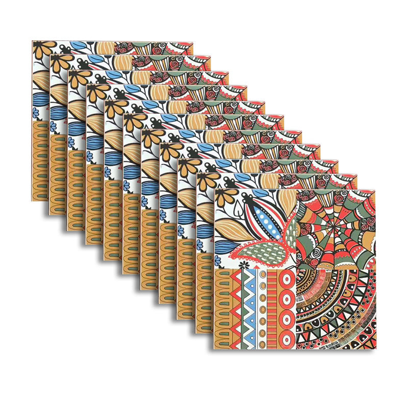 Square 11.81"x11.81" Ceramic Tile Spanish/Moroccan Singular Tile Red Orange Blue Yellow Green Clearhalo 'Floor Tiles & Wall Tiles' 'floor_tiles_wall_tiles' 'Flooring 'Home Improvement' 'home_improvement' 'home_improvement_floor_tiles_wall_tiles' Walls and Ceiling' 6314360