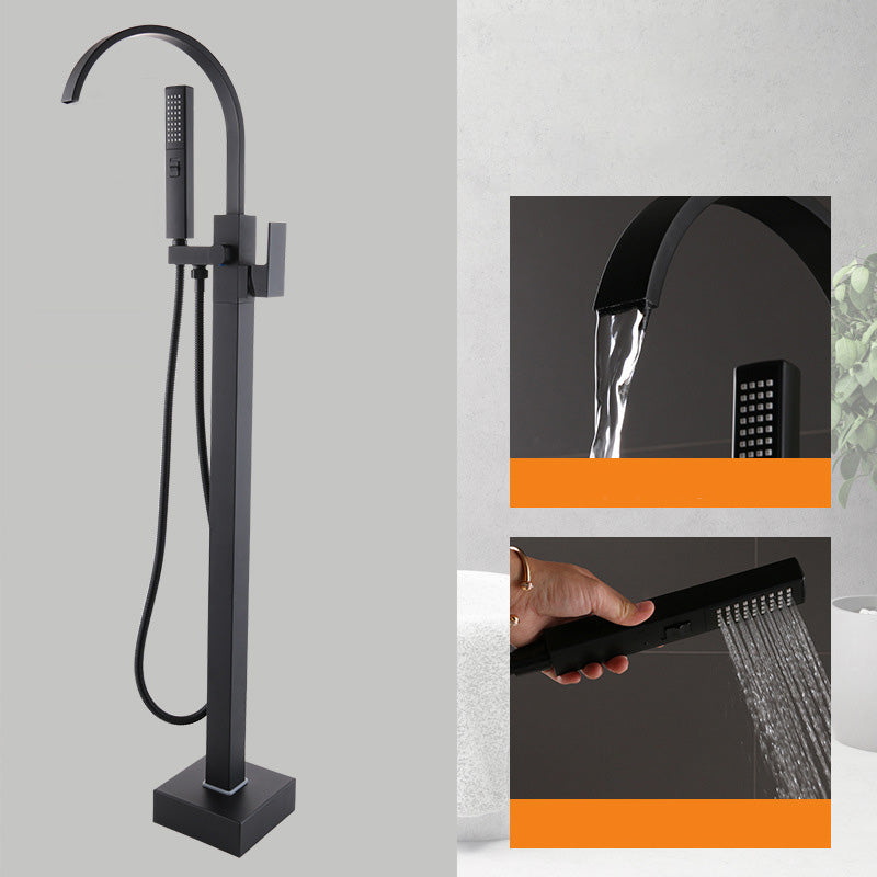 Modern Freestanding Tub Filler Trim Copper Floor Mounted Freestanding Bathtub Faucet Black Curved Ground Clearhalo 'Bathroom Remodel & Bathroom Fixtures' 'Bathtub Faucets' 'bathtub_faucets' 'Home Improvement' 'home_improvement' 'home_improvement_bathtub_faucets' 6321135