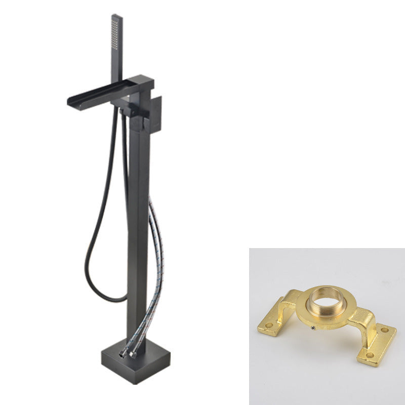 Modern Freestanding Tub Filler Trim Copper Floor Mounted Freestanding Bathtub Faucet Black Square Rectangle Wall Clearhalo 'Bathroom Remodel & Bathroom Fixtures' 'Bathtub Faucets' 'bathtub_faucets' 'Home Improvement' 'home_improvement' 'home_improvement_bathtub_faucets' 6321139