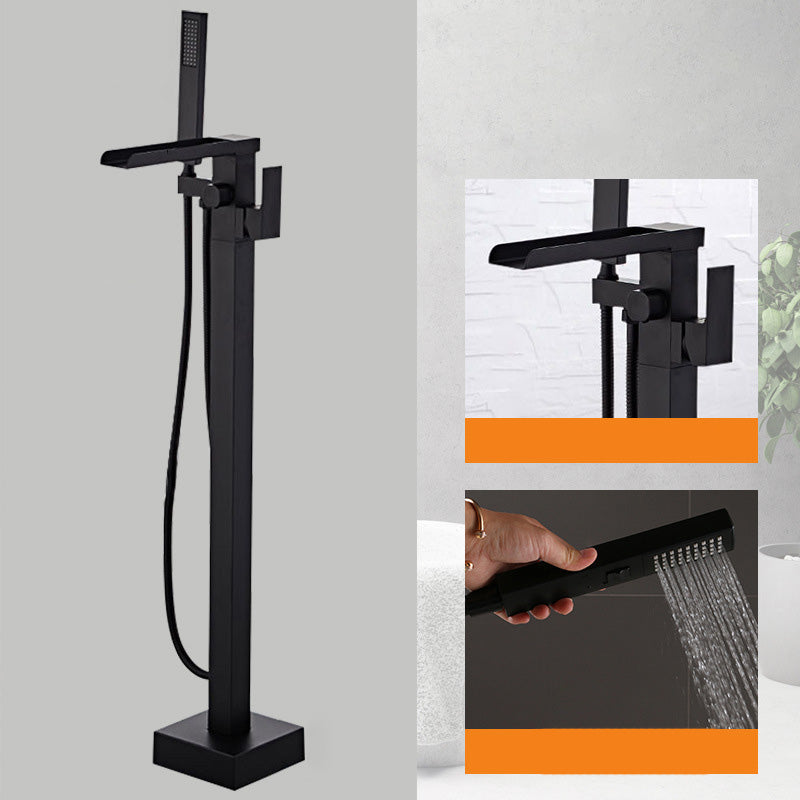 Modern Freestanding Tub Filler Trim Copper Floor Mounted Freestanding Bathtub Faucet Black Square/ Rectangle Ground Clearhalo 'Bathroom Remodel & Bathroom Fixtures' 'Bathtub Faucets' 'bathtub_faucets' 'Home Improvement' 'home_improvement' 'home_improvement_bathtub_faucets' 6321140