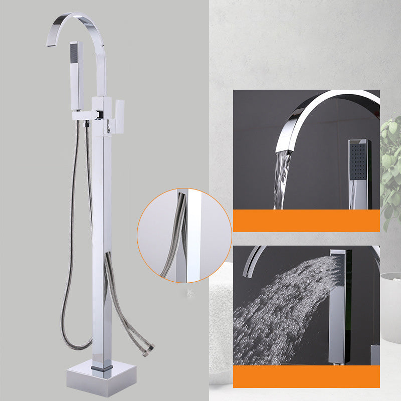 Modern Freestanding Tub Filler Trim Copper Floor Mounted Freestanding Bathtub Faucet Chrome Curved Wall Clearhalo 'Bathroom Remodel & Bathroom Fixtures' 'Bathtub Faucets' 'bathtub_faucets' 'Home Improvement' 'home_improvement' 'home_improvement_bathtub_faucets' 6321147