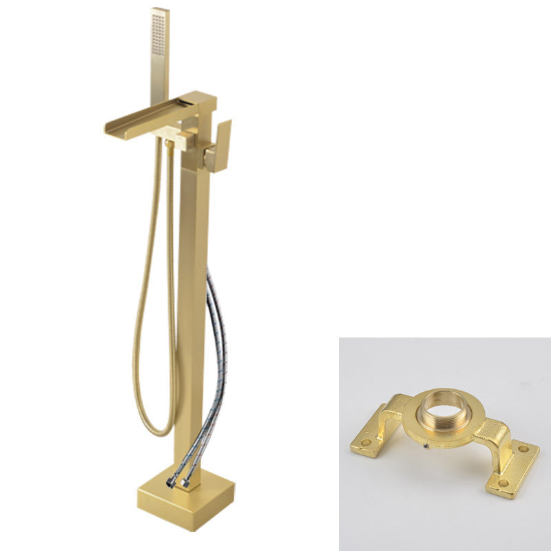 Modern Freestanding Tub Filler Trim Copper Floor Mounted Freestanding Bathtub Faucet Gold Square Rectangle Wall Clearhalo 'Bathroom Remodel & Bathroom Fixtures' 'Bathtub Faucets' 'bathtub_faucets' 'Home Improvement' 'home_improvement' 'home_improvement_bathtub_faucets' 6321180