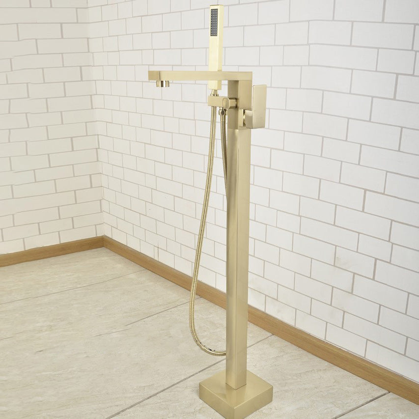 Modern Freestanding Tub Filler Trim Copper Floor Mounted Freestanding Bathtub Faucet Gold Flat Clearhalo 'Bathroom Remodel & Bathroom Fixtures' 'Bathtub Faucets' 'bathtub_faucets' 'Home Improvement' 'home_improvement' 'home_improvement_bathtub_faucets' 6321181