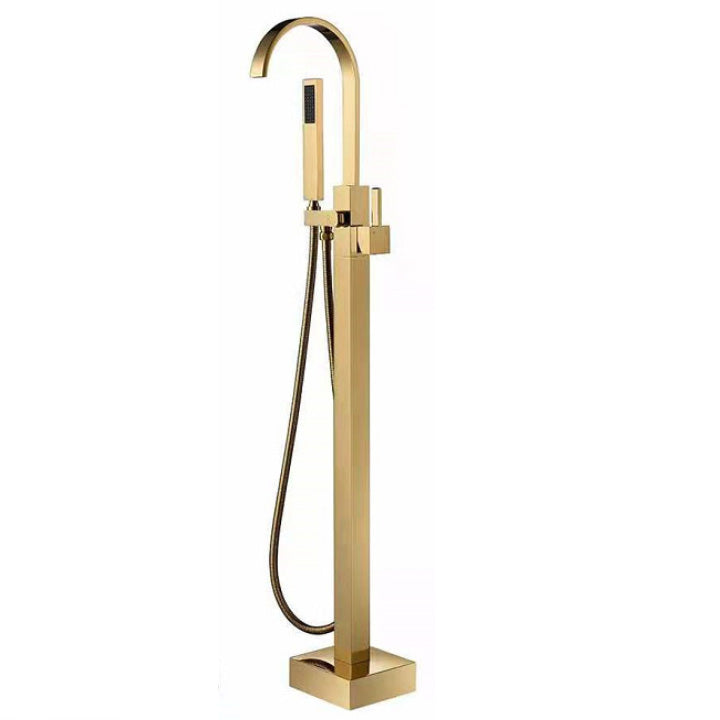Modern Freestanding Tub Filler Trim Copper Floor Mounted Freestanding Bathtub Faucet Gold Curved Ground Clearhalo 'Bathroom Remodel & Bathroom Fixtures' 'Bathtub Faucets' 'bathtub_faucets' 'Home Improvement' 'home_improvement' 'home_improvement_bathtub_faucets' 6321185