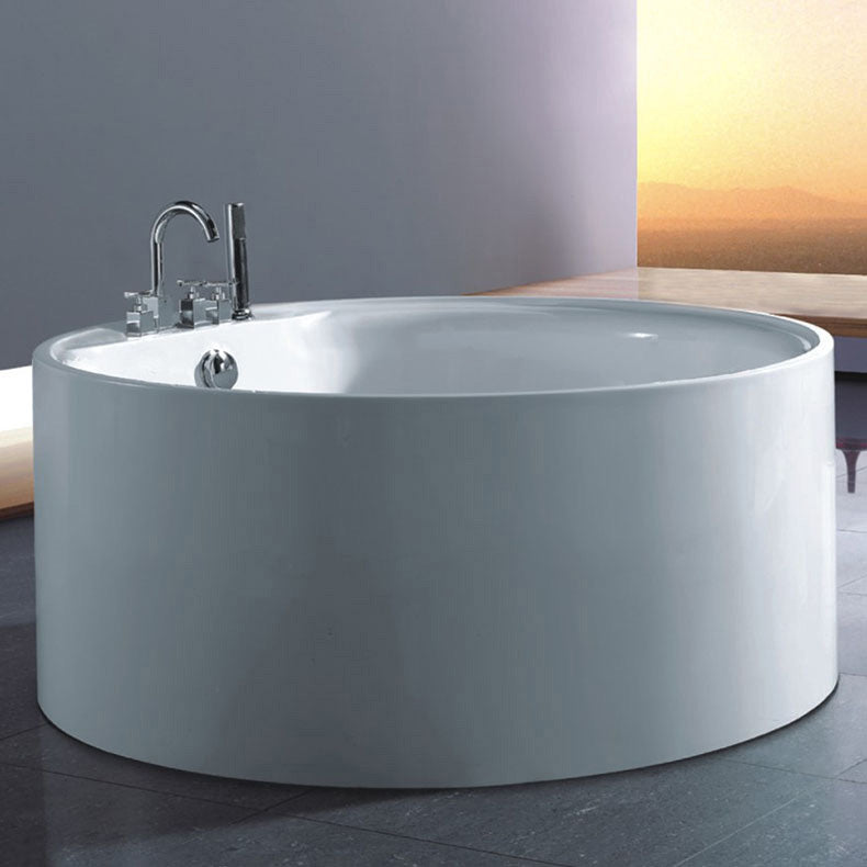 Round Acrylic Soaking Bathtub Modern Stand Alone Back to Wall Tub 54.3"L x 54.3"W x 23.6"H Tub with Silver 5-Piece Set Clearhalo 'Bathroom Remodel & Bathroom Fixtures' 'Bathtubs' 'Home Improvement' 'home_improvement' 'home_improvement_bathtubs' 'Showers & Bathtubs' 6323164