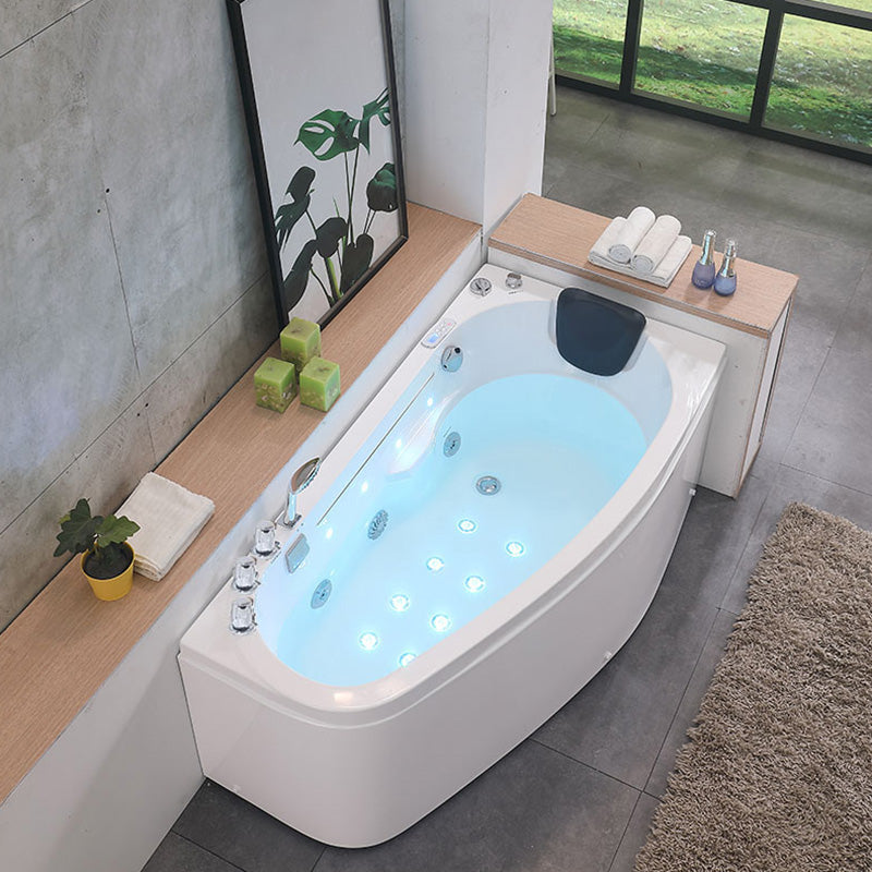 Corner Acrylic Bathroom Bath Tub Modern Back to Wall Soaking Tub 51.2"L x 29.9"W x 22.8"H Massage & Waterfall & Thermostat & Aerator & Lights Tub with Silver 5-Piece Set Clearhalo 'Bathroom Remodel & Bathroom Fixtures' 'Bathtubs' 'Home Improvement' 'home_improvement' 'home_improvement_bathtubs' 'Showers & Bathtubs' 6323232