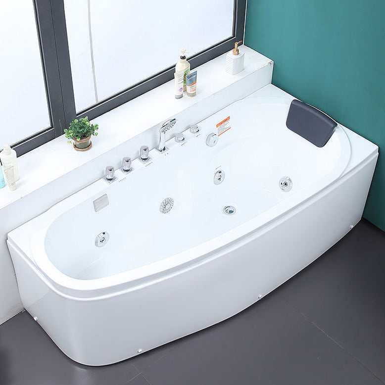 Corner Acrylic Bathroom Bath Tub Modern Back to Wall Soaking Tub Massage Tub with Silver 5-Piece Set Clearhalo 'Bathroom Remodel & Bathroom Fixtures' 'Bathtubs' 'Home Improvement' 'home_improvement' 'home_improvement_bathtubs' 'Showers & Bathtubs' 6323238
