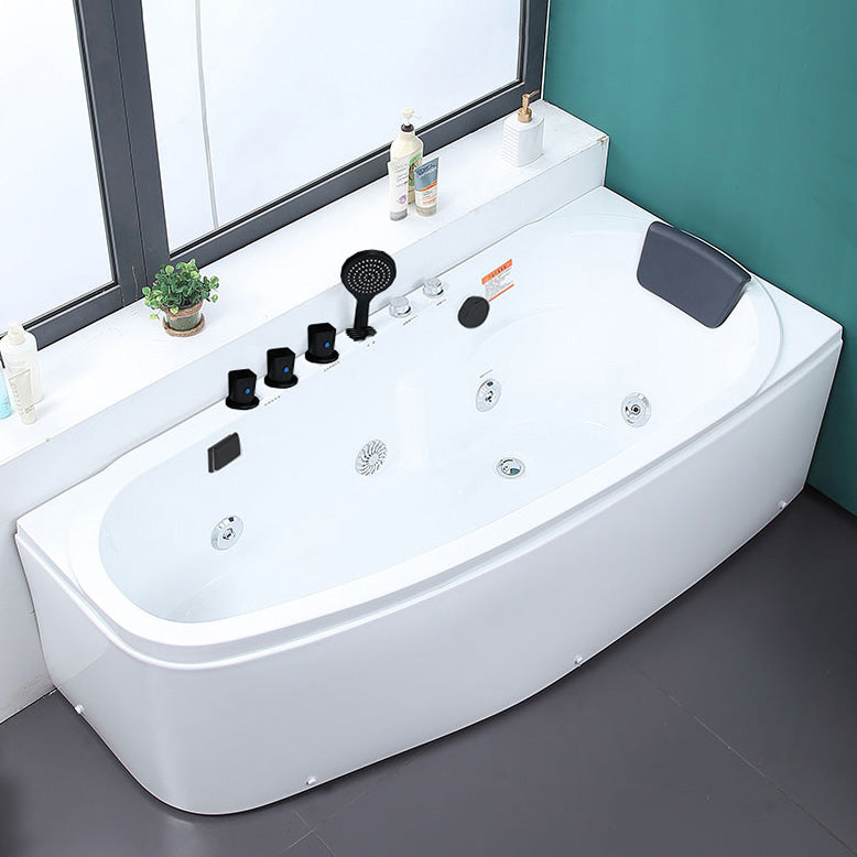 Corner Acrylic Bathroom Bath Tub Modern Back to Wall Soaking Tub Massage Tub with Black 5-Piece Set Clearhalo 'Bathroom Remodel & Bathroom Fixtures' 'Bathtubs' 'Home Improvement' 'home_improvement' 'home_improvement_bathtubs' 'Showers & Bathtubs' 6323241