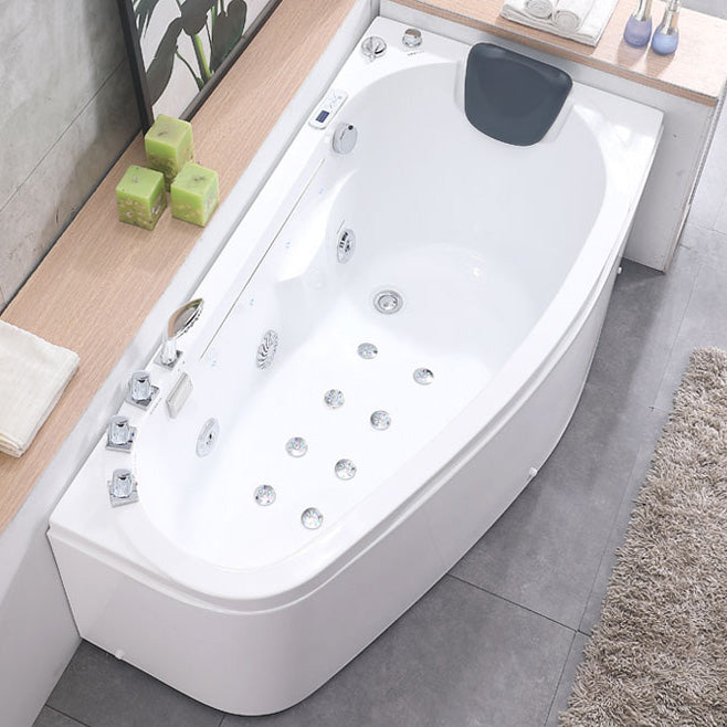Corner Acrylic Bathroom Bath Tub Modern Back to Wall Soaking Tub Massage & Waterfall Tub with Silver 5-Piece Set Clearhalo 'Bathroom Remodel & Bathroom Fixtures' 'Bathtubs' 'Home Improvement' 'home_improvement' 'home_improvement_bathtubs' 'Showers & Bathtubs' 6323244