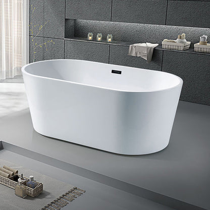 Modern Ellipse Acrylic Bathtub Back to Wall with Drain Bath Tub White Clearhalo 'Bathroom Remodel & Bathroom Fixtures' 'Bathtubs' 'Home Improvement' 'home_improvement' 'home_improvement_bathtubs' 'Showers & Bathtubs' 6323291