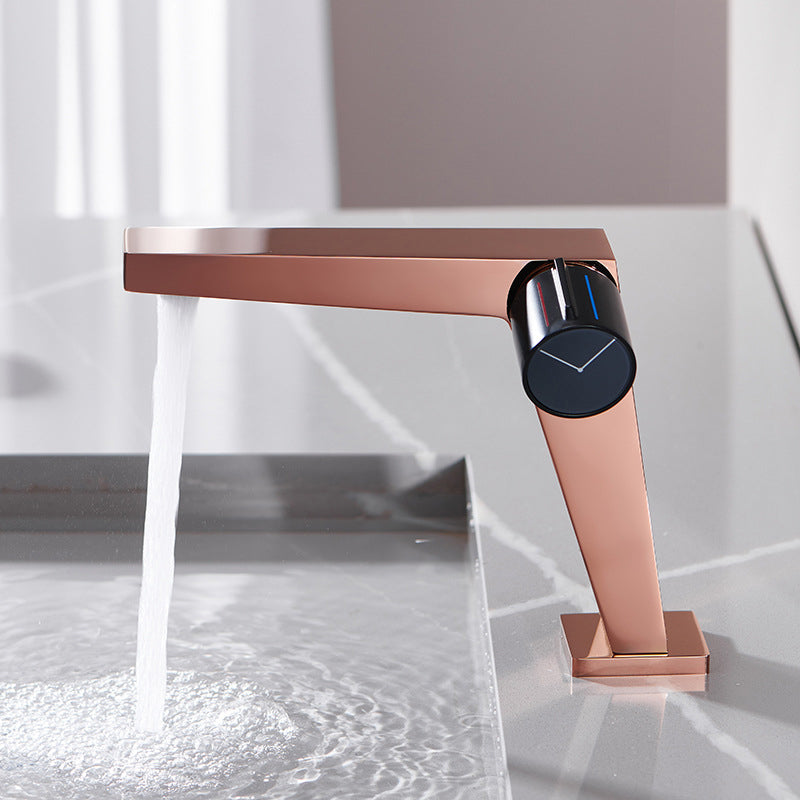 Modern Bathroom Vessel Faucet Brass Knob Handle Low Arc Lavatory Faucet Pink Black Clearhalo 'Bathroom Remodel & Bathroom Fixtures' 'Bathroom Sink Faucets' 'Bathroom Sinks & Faucet Components' 'bathroom_sink_faucets' 'Home Improvement' 'home_improvement' 'home_improvement_bathroom_sink_faucets' 6327553