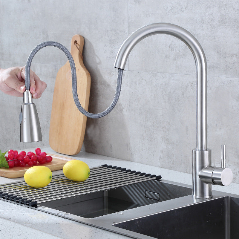 Modern Bridge Kitchen Faucet 304 Stainless Steel Pull Out Faucet Swivel Spout Pot Filler Clearhalo 'Home Improvement' 'home_improvement' 'home_improvement_kitchen_faucets' 'Kitchen Faucets' 'Kitchen Remodel & Kitchen Fixtures' 'Kitchen Sinks & Faucet Components' 'kitchen_faucets' 6327565