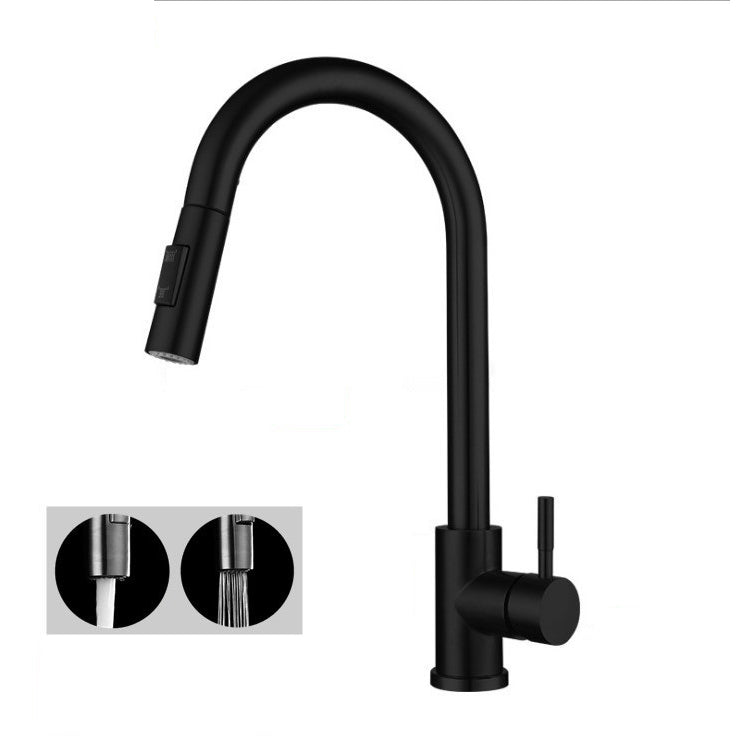 Modern Bridge Kitchen Faucet 304 Stainless Steel Pull Out Faucet Swivel Spout Pot Filler Black Clearhalo 'Home Improvement' 'home_improvement' 'home_improvement_kitchen_faucets' 'Kitchen Faucets' 'Kitchen Remodel & Kitchen Fixtures' 'Kitchen Sinks & Faucet Components' 'kitchen_faucets' 6327566