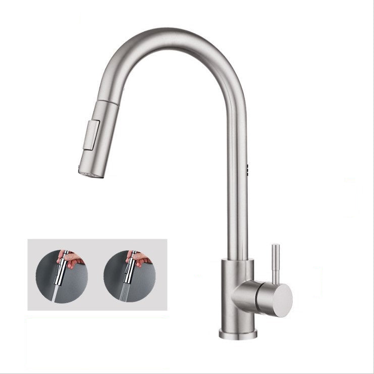 Modern Bridge Kitchen Faucet 304 Stainless Steel Pull Out Faucet Swivel Spout Pot Filler Grey Clearhalo 'Home Improvement' 'home_improvement' 'home_improvement_kitchen_faucets' 'Kitchen Faucets' 'Kitchen Remodel & Kitchen Fixtures' 'Kitchen Sinks & Faucet Components' 'kitchen_faucets' 6327571