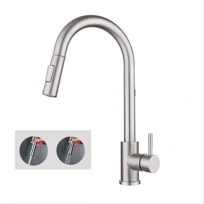 Modern Bridge Kitchen Faucet 304 Stainless Steel Pull Out Faucet Swivel Spout Pot Filler Grey Clearhalo 'Home Improvement' 'home_improvement' 'home_improvement_kitchen_faucets' 'Kitchen Faucets' 'Kitchen Remodel & Kitchen Fixtures' 'Kitchen Sinks & Faucet Components' 'kitchen_faucets' 6327571