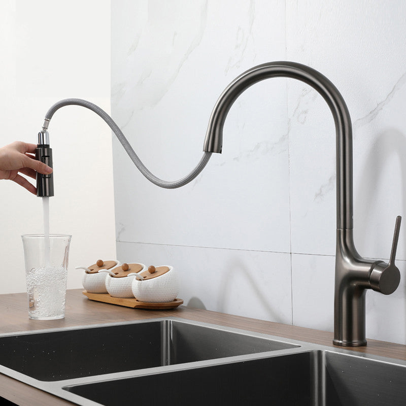 Modern Style Kitchen Faucet Copper Single Handle High Arc Kitchen Faucet Silver Gray Clearhalo 'Home Improvement' 'home_improvement' 'home_improvement_kitchen_faucets' 'Kitchen Faucets' 'Kitchen Remodel & Kitchen Fixtures' 'Kitchen Sinks & Faucet Components' 'kitchen_faucets' 6327577