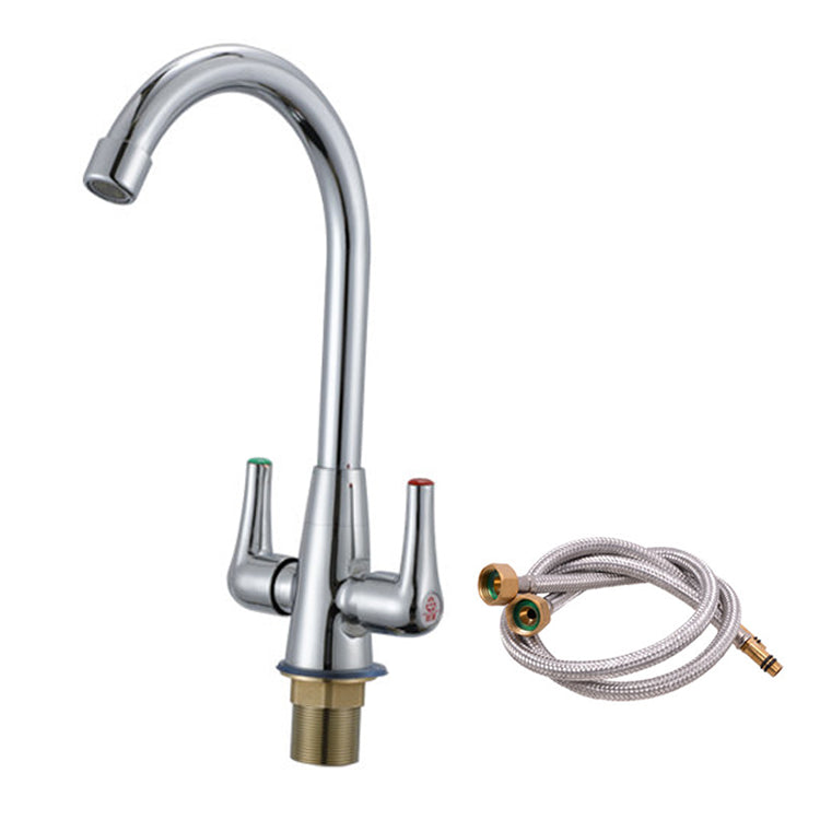 Modern Kitchen Faucet Brass High Arch with Handles and Supply Lines Bridge Faucet Brass Clearhalo 'Home Improvement' 'home_improvement' 'home_improvement_kitchen_faucets' 'Kitchen Faucets' 'Kitchen Remodel & Kitchen Fixtures' 'Kitchen Sinks & Faucet Components' 'kitchen_faucets' 6327596