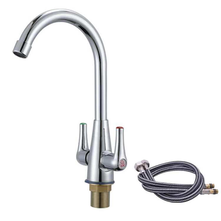 Modern Kitchen Faucet Brass High Arch with Handles and Supply Lines Bridge Faucet Metal Clearhalo 'Home Improvement' 'home_improvement' 'home_improvement_kitchen_faucets' 'Kitchen Faucets' 'Kitchen Remodel & Kitchen Fixtures' 'Kitchen Sinks & Faucet Components' 'kitchen_faucets' 6327597