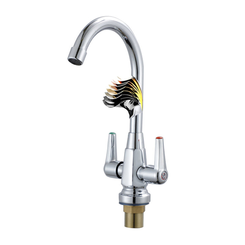 Modern Kitchen Faucet Brass High Arch with Handles and Supply Lines Bridge Faucet Clearhalo 'Home Improvement' 'home_improvement' 'home_improvement_kitchen_faucets' 'Kitchen Faucets' 'Kitchen Remodel & Kitchen Fixtures' 'Kitchen Sinks & Faucet Components' 'kitchen_faucets' 6327598