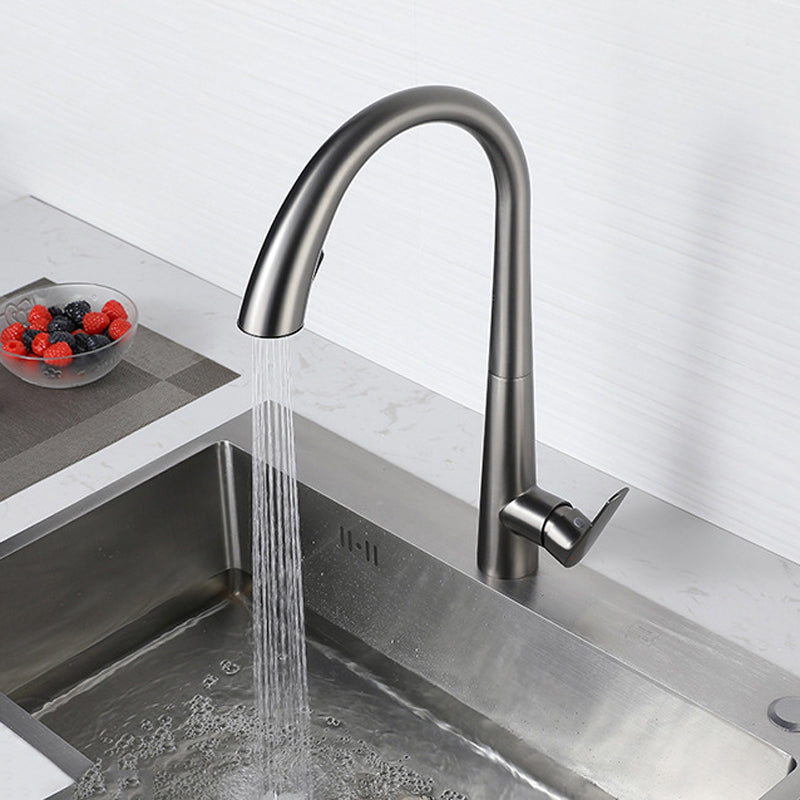Modern Style Kitchen Faucet 304 Stainless Steel Single Handle Gooseneck Kitchen Faucet Silver/Gray Clearhalo 'Home Improvement' 'home_improvement' 'home_improvement_kitchen_faucets' 'Kitchen Faucets' 'Kitchen Remodel & Kitchen Fixtures' 'Kitchen Sinks & Faucet Components' 'kitchen_faucets' 6327616