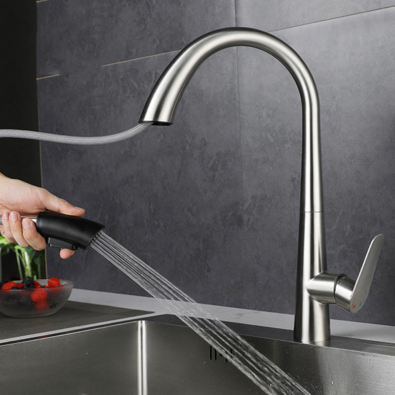 Modern Style Kitchen Faucet 304 Stainless Steel Single Handle Gooseneck Kitchen Faucet Chrome Clearhalo 'Home Improvement' 'home_improvement' 'home_improvement_kitchen_faucets' 'Kitchen Faucets' 'Kitchen Remodel & Kitchen Fixtures' 'Kitchen Sinks & Faucet Components' 'kitchen_faucets' 6327619