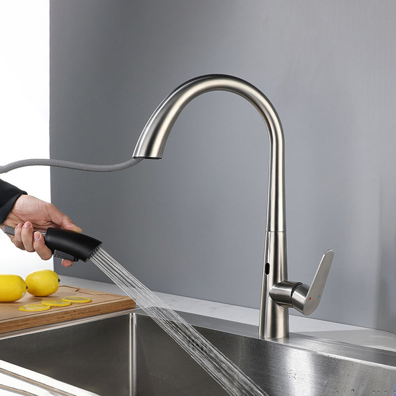 Modern Style Kitchen Faucet Stainless Steel Single Handle Gooseneck Kitchen Faucet Chrome Clearhalo 'Home Improvement' 'home_improvement' 'home_improvement_kitchen_faucets' 'Kitchen Faucets' 'Kitchen Remodel & Kitchen Fixtures' 'Kitchen Sinks & Faucet Components' 'kitchen_faucets' 6327634