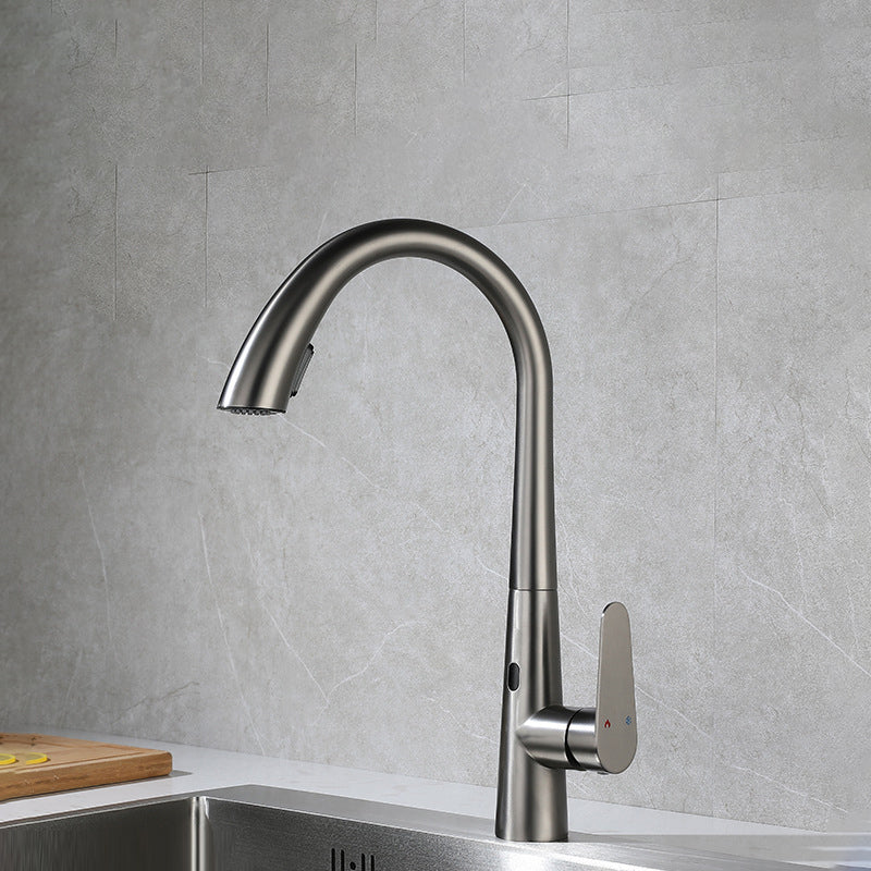 Modern Style Kitchen Faucet Stainless Steel Single Handle Gooseneck Kitchen Faucet Silver/Gray Clearhalo 'Home Improvement' 'home_improvement' 'home_improvement_kitchen_faucets' 'Kitchen Faucets' 'Kitchen Remodel & Kitchen Fixtures' 'Kitchen Sinks & Faucet Components' 'kitchen_faucets' 6327635