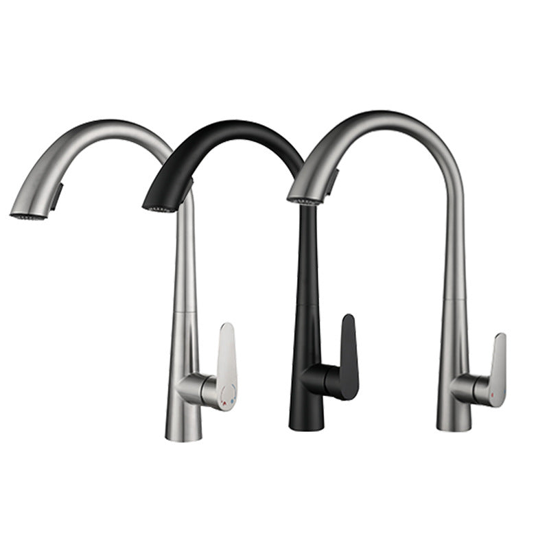 Modern Style Kitchen Faucet Stainless Steel Single Handle Gooseneck Kitchen Faucet Clearhalo 'Home Improvement' 'home_improvement' 'home_improvement_kitchen_faucets' 'Kitchen Faucets' 'Kitchen Remodel & Kitchen Fixtures' 'Kitchen Sinks & Faucet Components' 'kitchen_faucets' 6327637