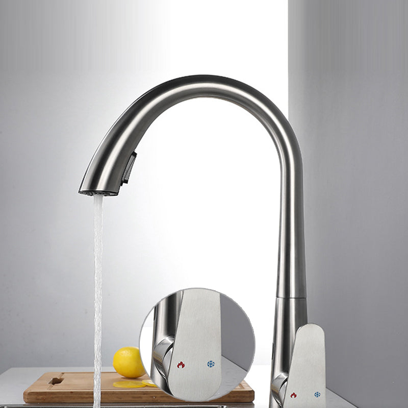 Modern Style Kitchen Faucet Stainless Steel Single Handle Gooseneck Kitchen Faucet Clearhalo 'Home Improvement' 'home_improvement' 'home_improvement_kitchen_faucets' 'Kitchen Faucets' 'Kitchen Remodel & Kitchen Fixtures' 'Kitchen Sinks & Faucet Components' 'kitchen_faucets' 6327639