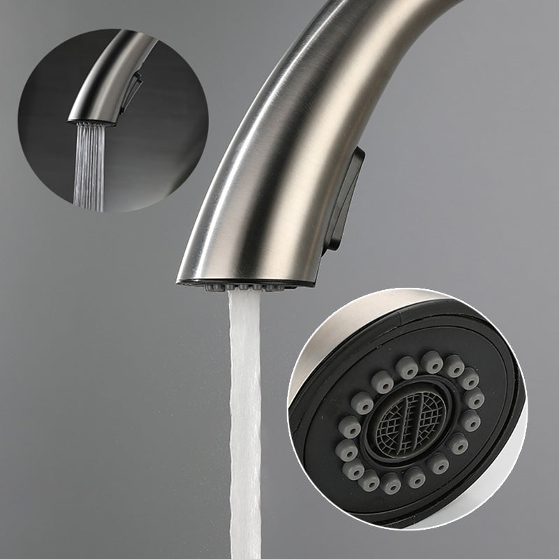 Modern Style Kitchen Faucet Stainless Steel Single Handle Gooseneck Kitchen Faucet Clearhalo 'Home Improvement' 'home_improvement' 'home_improvement_kitchen_faucets' 'Kitchen Faucets' 'Kitchen Remodel & Kitchen Fixtures' 'Kitchen Sinks & Faucet Components' 'kitchen_faucets' 6327641